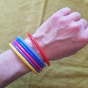 Vintage Set Of 6 Multi-color Plastic Bangle Bracelets Kidcore Fun Retro Vtg